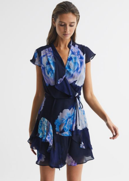 Reiss Floral Print Wrap Dress
