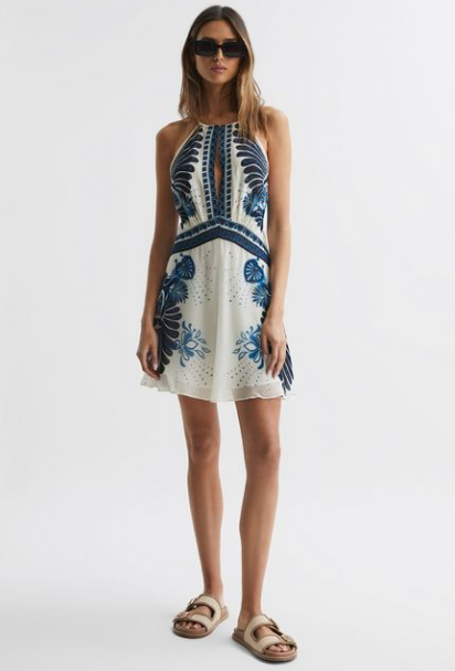 Reiss Printed Halter Neck Mini Dress